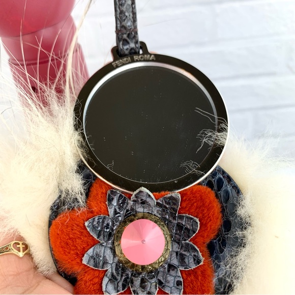 Authentic FENDI Mirror Floral Python Skin Leather Fur Bag Bug Charm - Picture 11 of 16